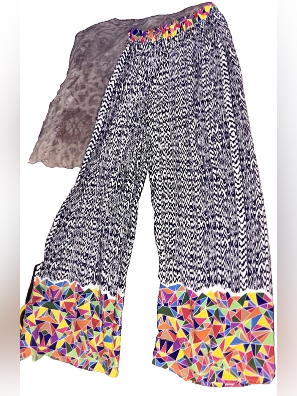 🍊ORANGE🍊Wide-Leg Colorful Geometric Hem PALAZZO PANTS